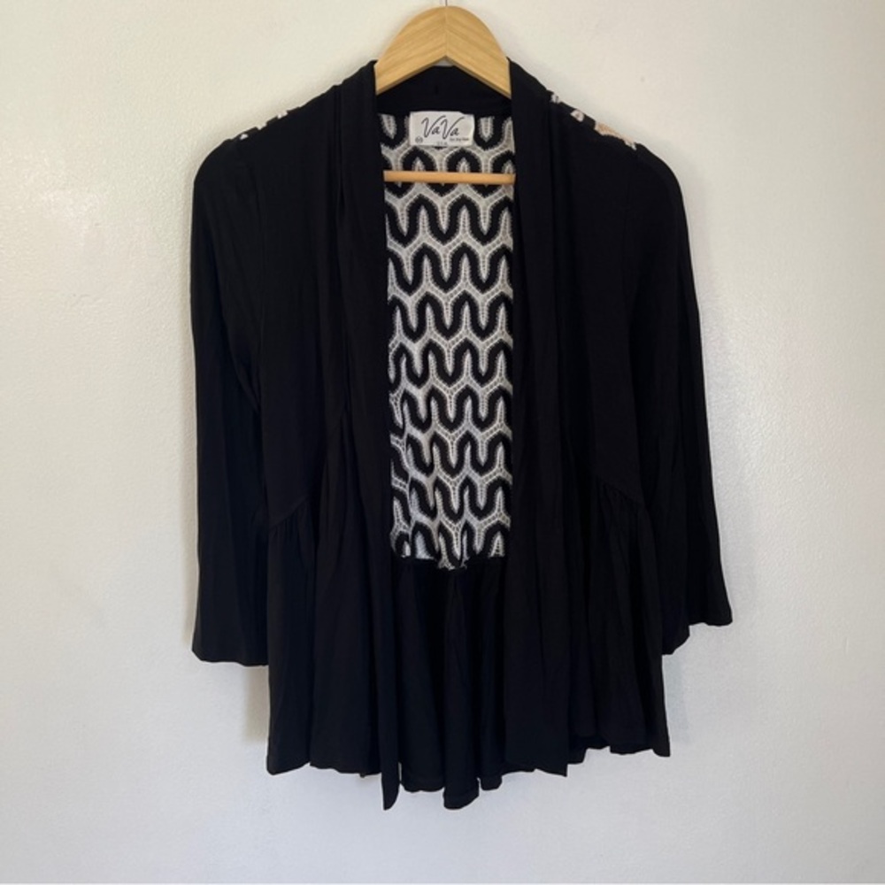 VaVa By‎ Joy Han Open Front Cardigan with Woven Back Detail
